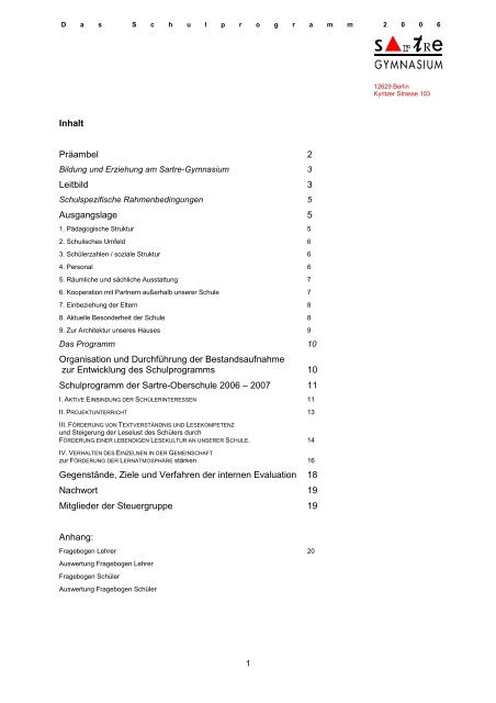 Schulprogramm 2006/2007 - Sartre - Oberschule