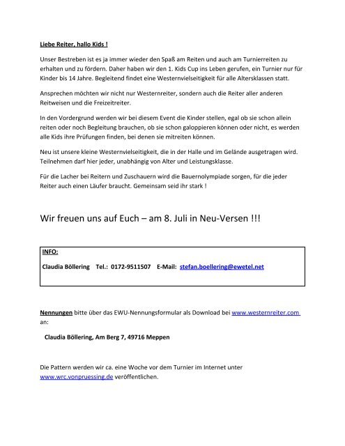 1. Versener Kids-Cup & Westernvielseitigkeit ... - RuF Neu-Versen