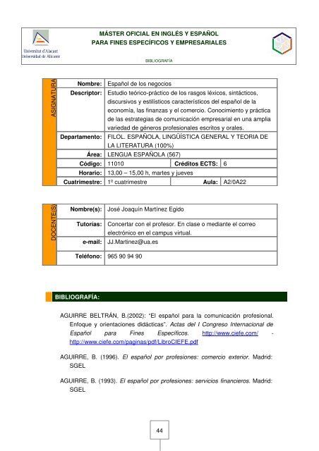 44 MÁSTER OFICIAL EN INGLÉS Y ESPAÑOL PARA FINES ... - RUA