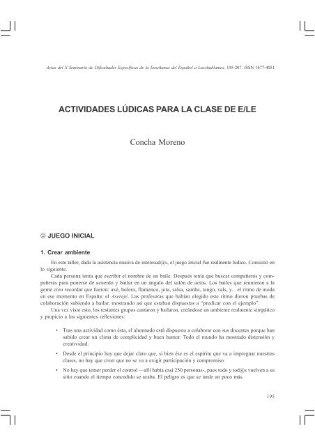 ACTIVIDADES LÚDICAS PARA LA CLASE DE E/LE Concha Moreno