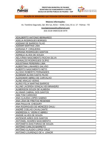 relação de certificados - Prefeitura de Palmas