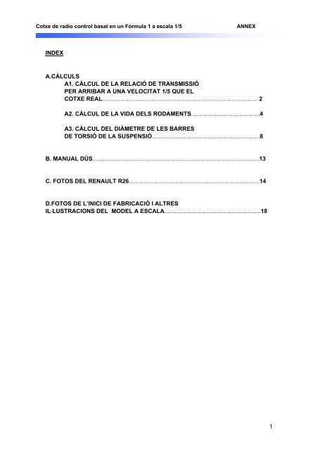 1 index a.càlculs a1. càlcul de la relació de transmissió per arribar a ...