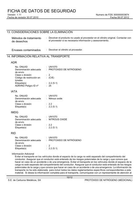 Protóxido de Nitrógeno Medicinal Carburos ... - carburos medica