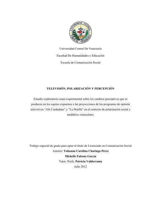Universidad Central De Venezuela Facultad De Humanidades y ...