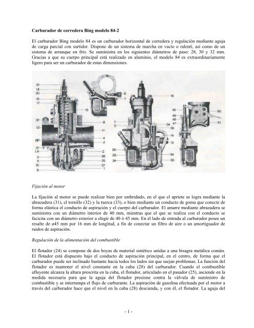 1- Carburador de corredera Bing modelo 84-2 El carburador Bing ...