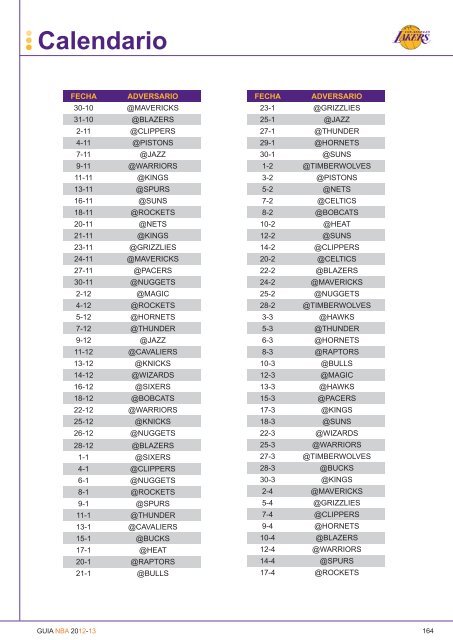 Calendario - Basket Americano