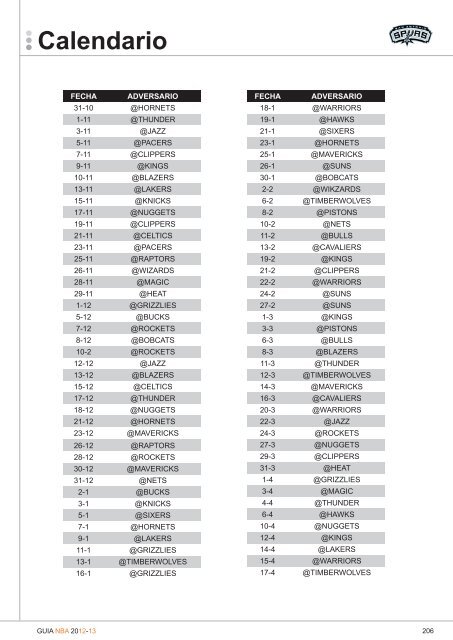 Calendario - Basket Americano