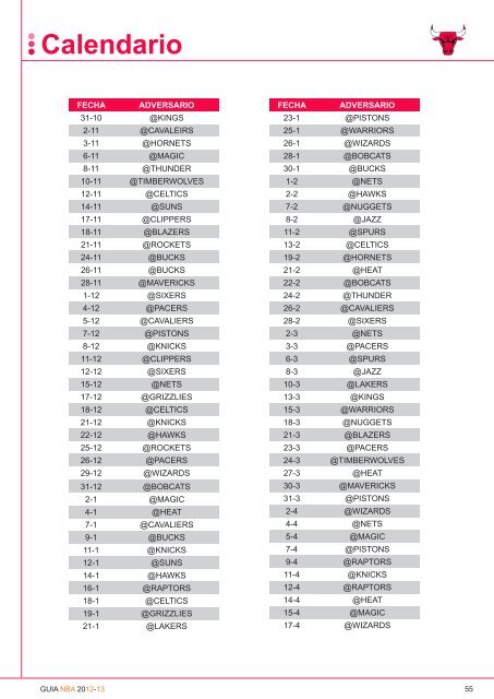 Calendario - Basket Americano