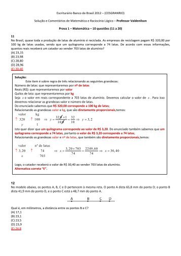 Escriturário Banco do Brasil 2012 – (CESGRANRIO) Solução e ...