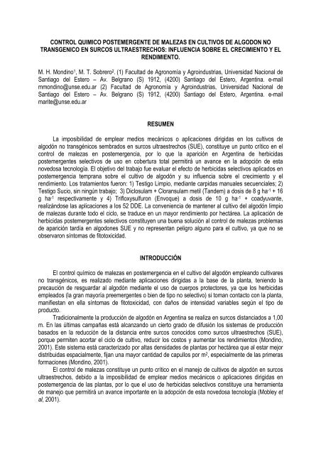 control quimico postemergente de malezas en ... - Embrapa Algodão