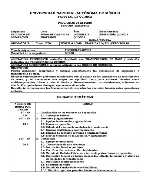 Procesos de Separación - Facultad de Química