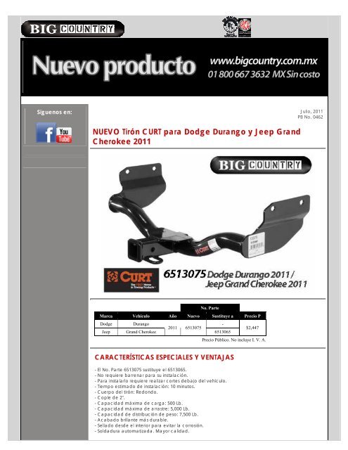 NUEVO Tirón CURT para Dodge Durango y Jeep ... - Big Country