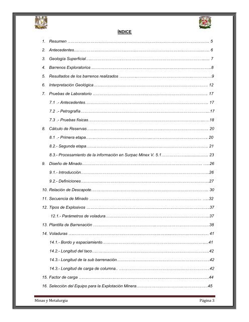 Minas y Metalurgia Página 3 ÍNDICE 1. Resumen ...