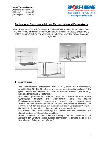 Bedienungs- / Montageanleitung für das Universal ... - Sport-Thieme