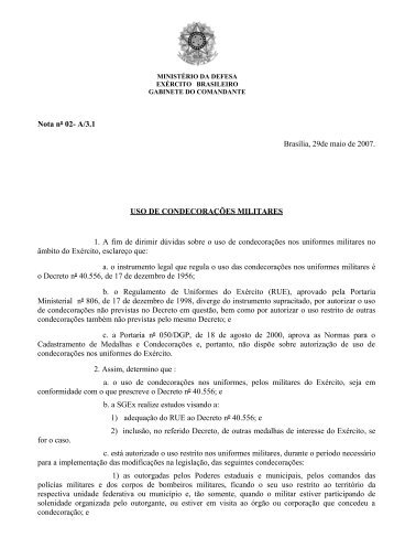 Nota Cmt EB uso Condecorações