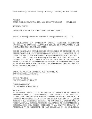Bando de Policía y Gobierno del Municipio de Santiago Maravatío ...