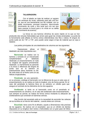 Página 1 de 3 TALADRADORA Con el taladro se trata de realizar un ...