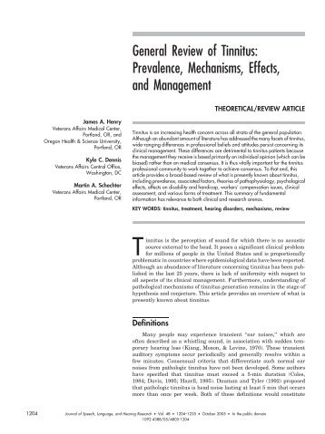 General Review Of Tinnitus: Prevalence, Mechanisms, Effects - tahosy