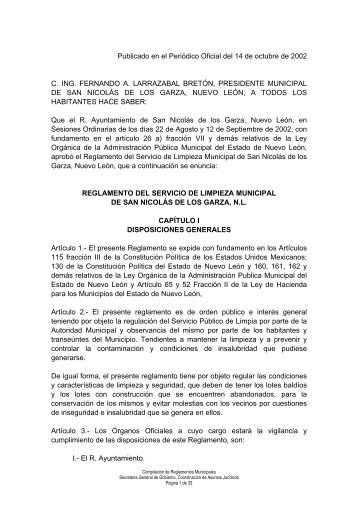 Reglamento del Servicio de Limpieza Municipal de San Nicolás de ...