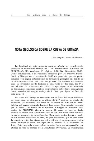 Nota geológica sobre la cueva de Urtiaga - Aranzadi