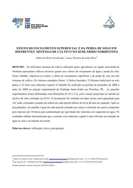 efeito do escoamento superficial e da perda de ... - Ainfo - Embrapa