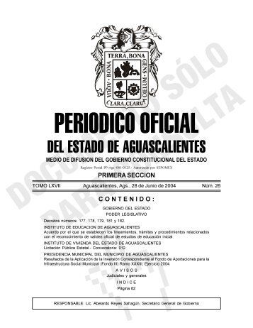 Periodico Oficial Num. 26, 28 Junio 2004 - Gobierno de ...