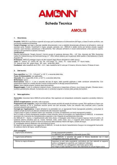 Scheda Tecnica AMOLIS - Amonn
