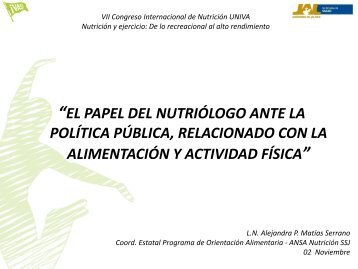 política publica - VIII Congreso Internacional de Nutrición, 2012