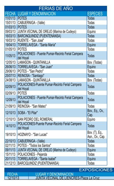 Folleto Ferias Ganado en 2013