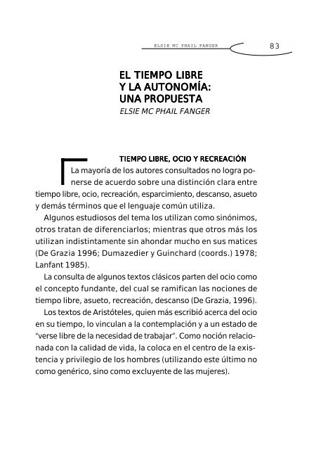 EL TIEMPO LIBRE Y LA AUTONOMÍA: UNA PROPUESTA