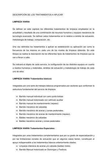 Documento descriptivo con detalle de la limpieza viaria.