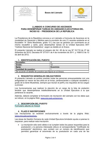 Ascensos: Esc.A Gr: 12 Muestrista - Instituto Nacional de Estadística
