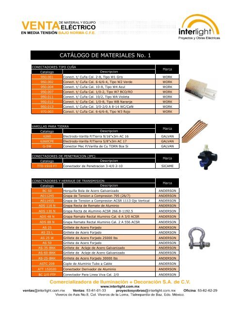 Interlight Catalogs CATÁLOGO DE MATERIALES No. 1 - Interlight