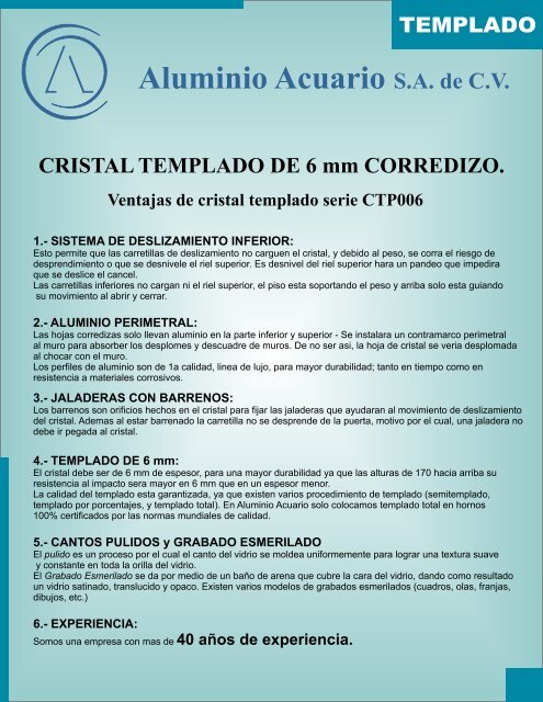 CRISTAL TEMPLADO catalogo - Aluminio Acuario Página de inicio