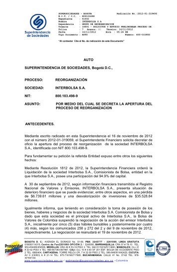 AUTO SUPERINTENDENCIA DE SOCIEDADES, Bogotá ... - Inicio