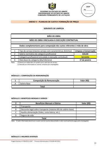 anexo v – planilha de custo e formação de preço servente