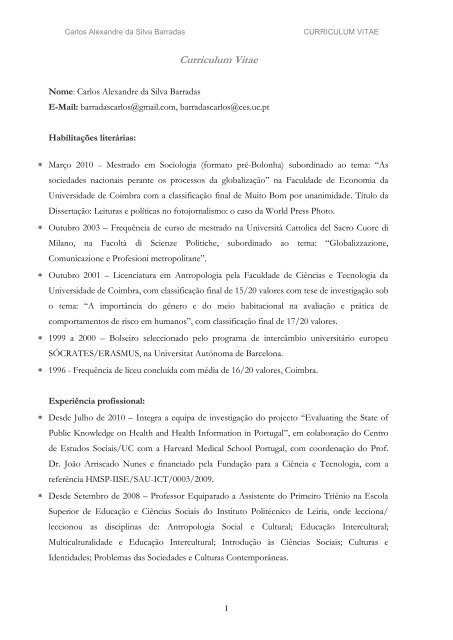 Carlos Barradas - Centro de Estudos Sociais - Universidade de ...