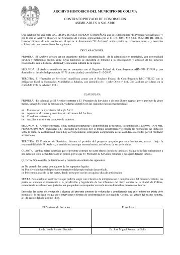 contrato privado de honorarios asmilables a salarios - Colima