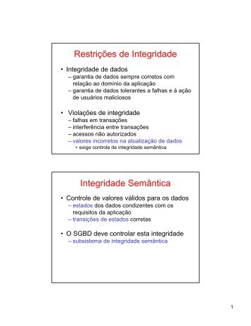 Restrições de Integridade Integridade Semântica - DIMAp