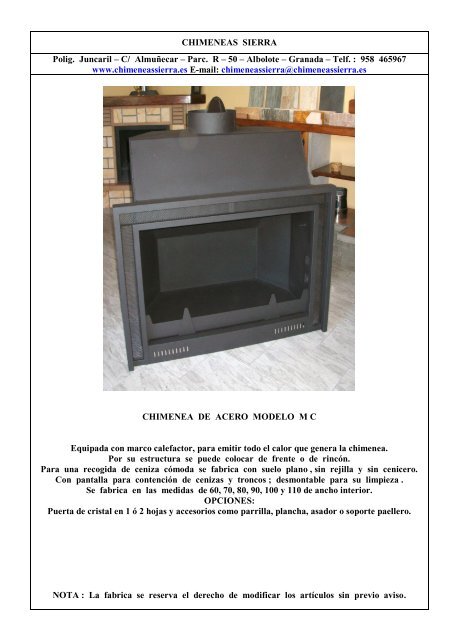 Descargar catálogo de CHIMENEAS en pdf. - CHIMENEAS SIERRA