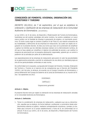 DECRETO 181/2012, de 7 de septiembre, por - Diario Oficial de ...