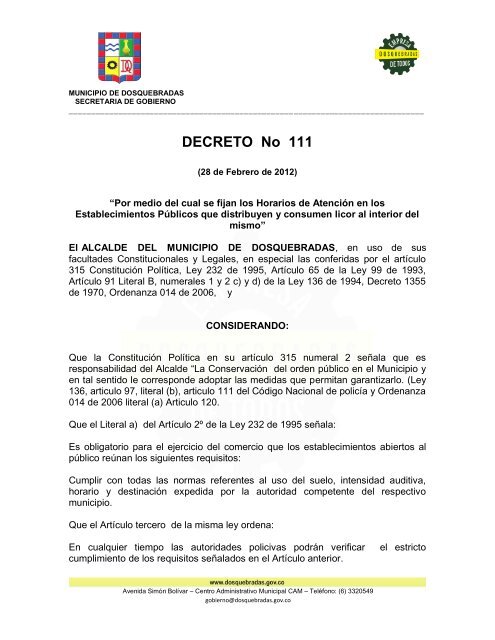 DECRETO No 111 - Alcaldía de Dosquebradas