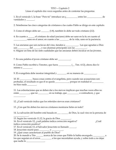 PREGUNTAS Y RESPUESTAS Sobre TITO - Bill H. Reeves enseña