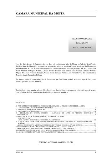 Acta Nº 22 de 2008/09/10 - Câmara Municipal da Moita