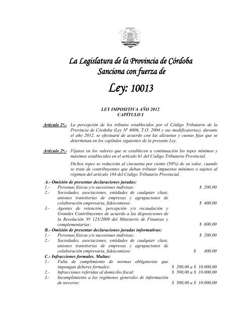 Ley Impositiva 2012 - Gobierno de la Provincia de Córdoba