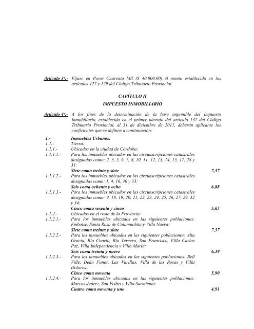 Ley Impositiva 2012 - Gobierno de la Provincia de Córdoba