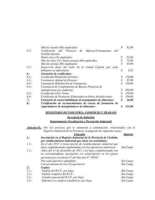 Ley Impositiva 2012 - Gobierno de la Provincia de Córdoba