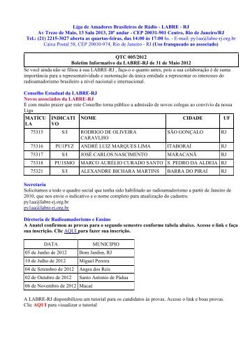 Liga de Amadores Brasileiros de Rádio - LABRE - RJ Av Treze de ...