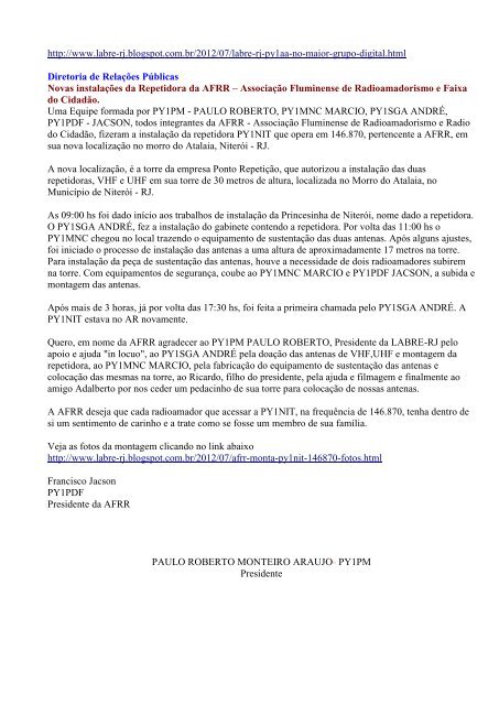 Liga de Amadores Brasileiros de Rádio Emissão - LABRE - RJ Av ...