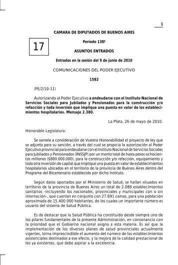 1 CAMARA DE DIPUTADOS DE BUENOS AIRES Período 138º ...